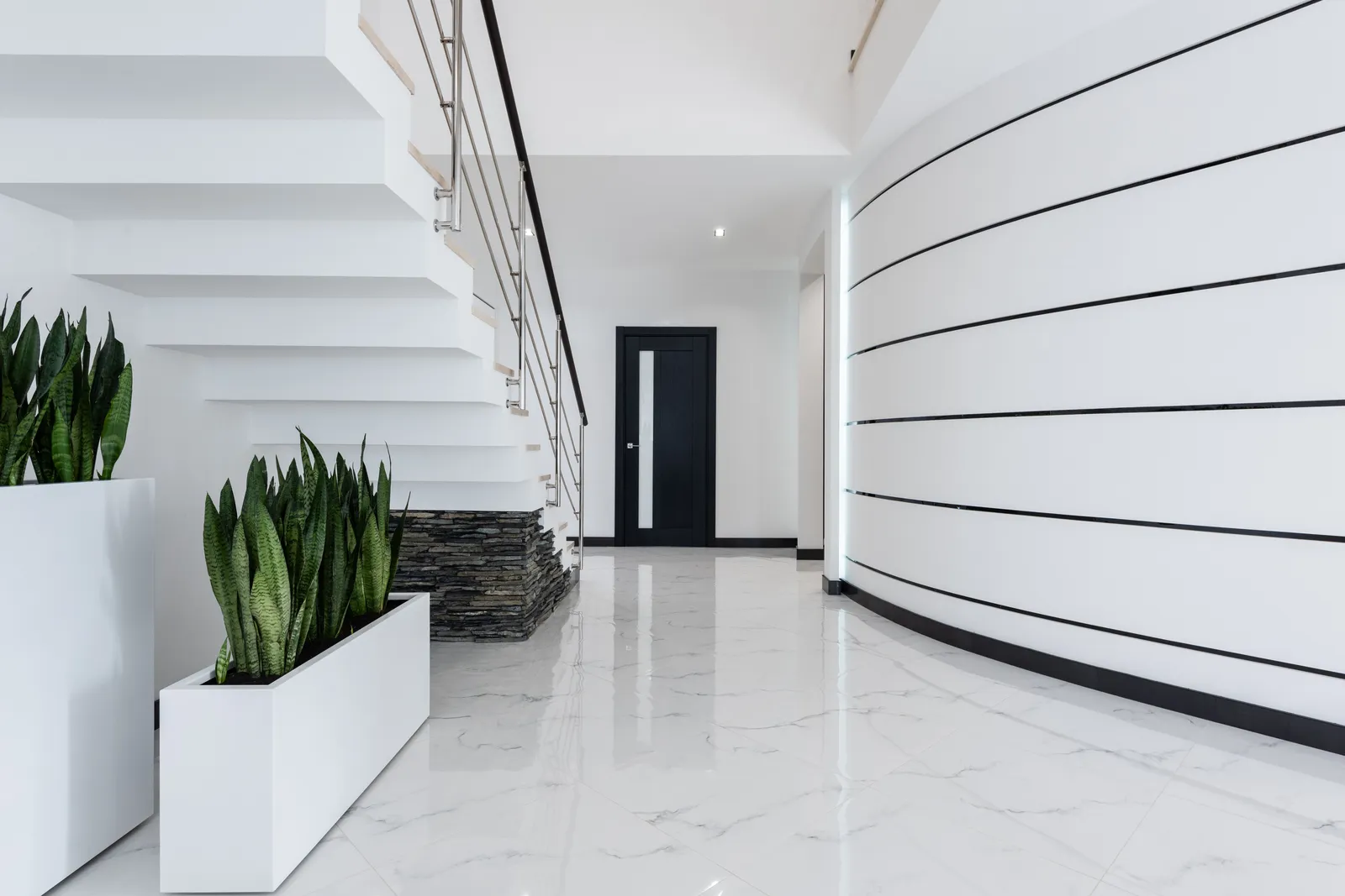 A clean modern apartment building lobby